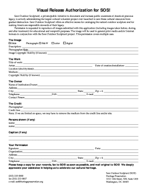 Visual Release Authorization for Save Outdoor Sculpture