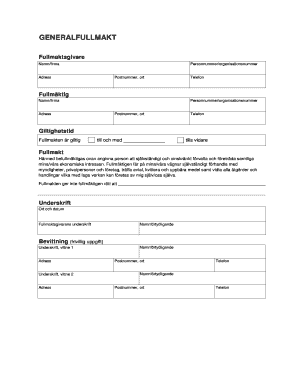Swedish Power of Attorney Form