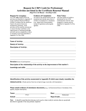 Request for CRP Credit for Professional Activities