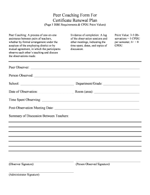 Peer Coaching Form for Certificate Renewal
