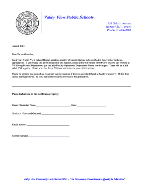 Valley View Pesticide Notification Registry Form