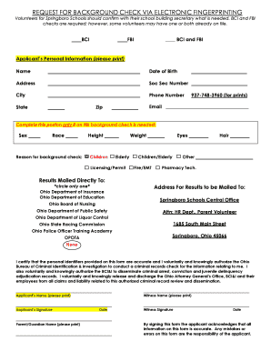 Request for Background Check via Electronic Fingerprinting