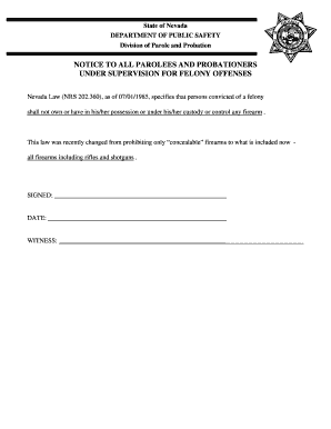Nevada Felony Firearm Possession Notice