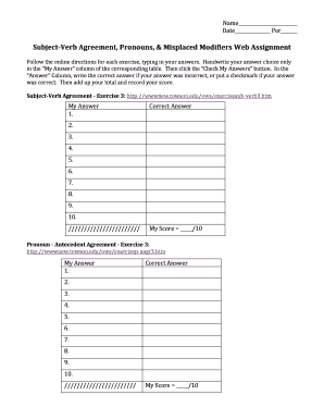 Subject verb agreement exercise - Subject-Verb Agreement Pronouns Misplaced Modifiers - kenwoodacademy