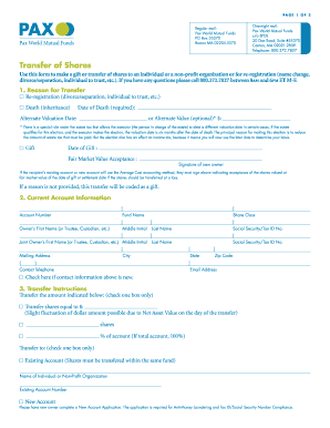 Pax World Mutual Funds Transfer of Shares Form