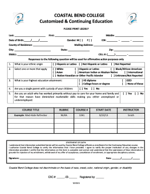 Coastal Bend College Continuing Education Application