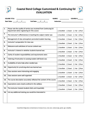 Coastal Bend College Course Evaluation Form