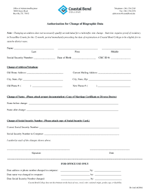 Authorization for Change of Biographic Data