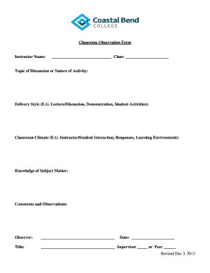 Classroom Observation Form