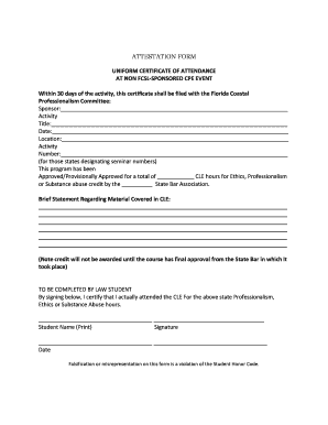 Uniform Certificate of Attendance for Non FCSL-Sponsored CPE Event