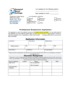 Professional Employment Application