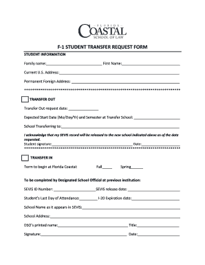 F-1 Student Transfer Request Form
