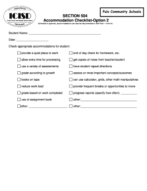 Section 504 Accommodation Checklist