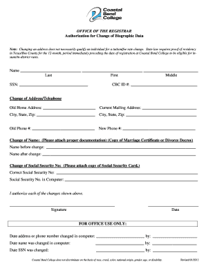 Authorization for Change of Biographic Data