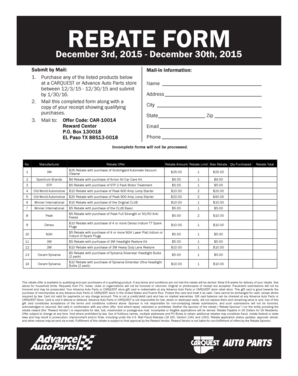 Advance Auto Parts Manufacturer Rebate Form