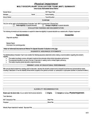 Multidisciplinary Evaluation Team Physical Impairment Form