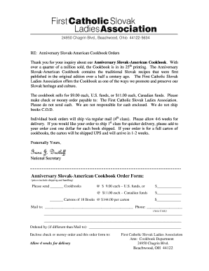 Anniversary Slovak-American Cookbook Order Form