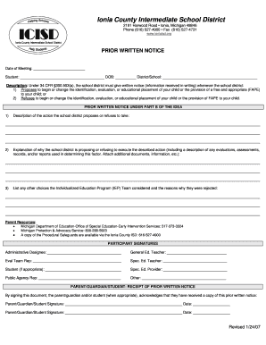 Prior Written Notice Under IDEA