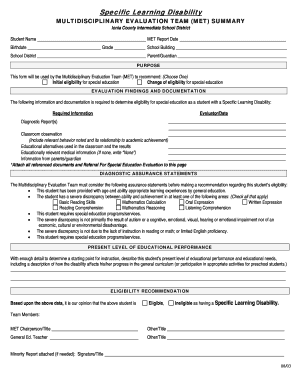 Multidisciplinary Evaluation Team (MET) Summary