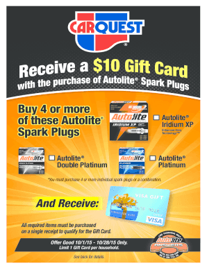 Autolite Spark Plug Gift Card Offer 2015