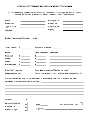 Business Entertainment Reimbursement Request Form