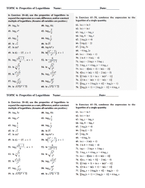 Properties of Logarithms Worksheet
