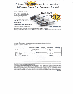 ACDelco Spark Plug Consumer Rebate