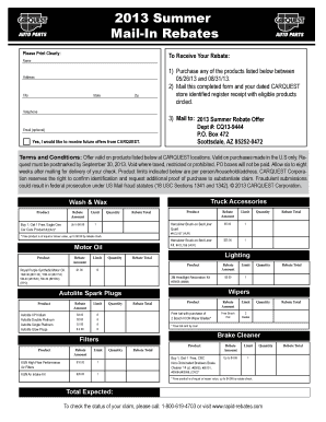 2013 Summer Mail-In Rebate Form