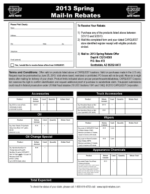2013 Spring Mail-In Rebate Form