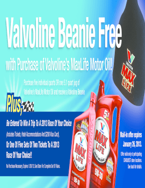 Valvoline Beanie Mail-In Rebate Form