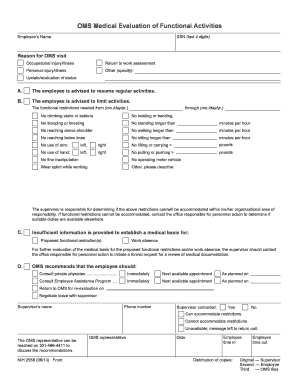 OMS Medical Evaluation of Functional Activities