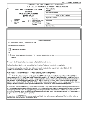 USPTO Patent Application Declaration Form
