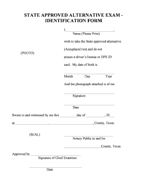 State Approved Alternative Exam Identification Form
