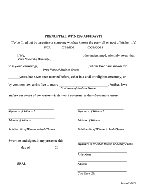 Prenuptial Witness Affidavit