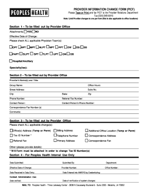 Provider Information Change Form