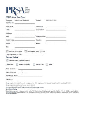 PRSA Training Order Form