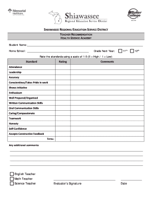 Teacher Recommendation Form