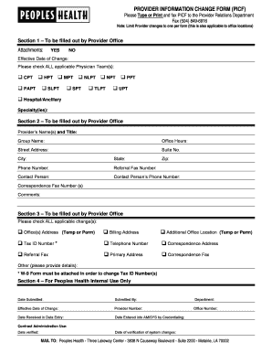 Provider Information Change Form