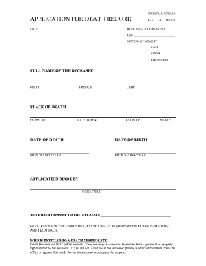 Application for Death Record