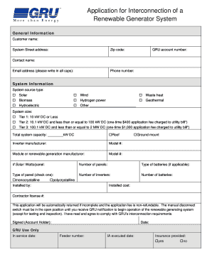 Application for Interconnection of a Renewable Generator System