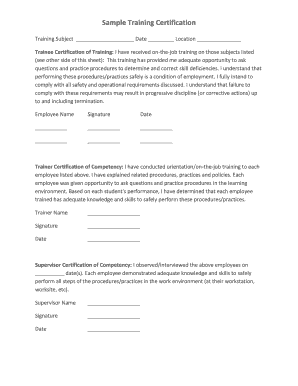 Training Certification Form