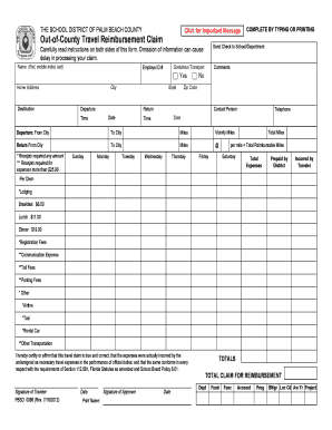 Out-of-County Travel Reimbursement Claim