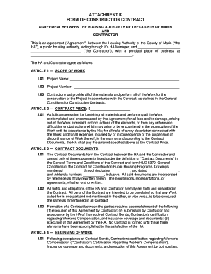 ATTACHMENT K FORM OF CONSTRUCTION CONTRACT - marinhousing