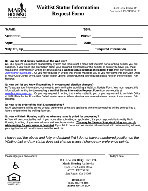 Waitlist Status Information Request Form