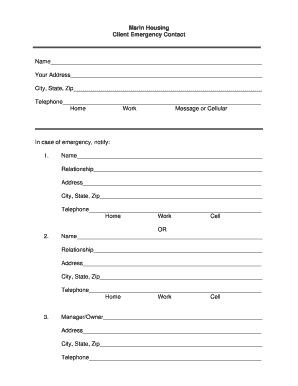 Marin Housing Client Emergency Contact Form