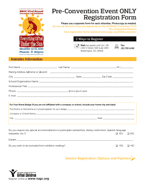 NAGC Pre-Convention Event Registration Form