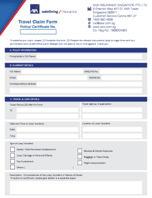 AXA Singapore Travel Claim Form