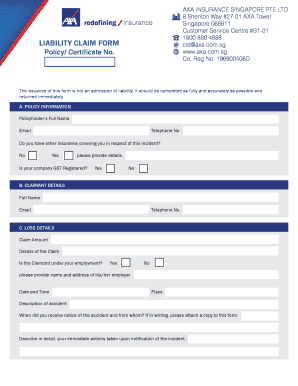 AXA Singapore Liability Claim Form