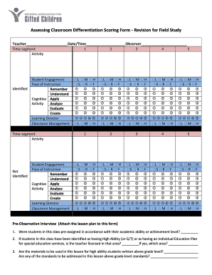 Classroom Differentiation Scoring Form