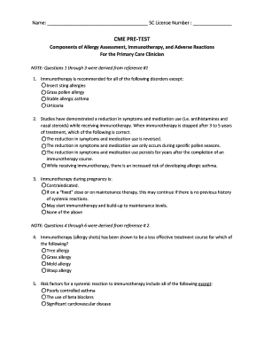 CME Pre-Test on Allergy Assessment and Immunotherapy